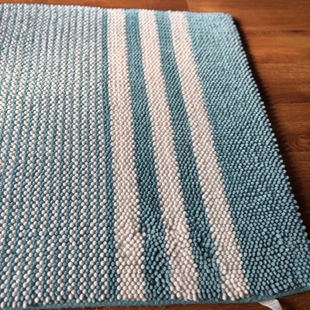 Blue and White Striped Rug